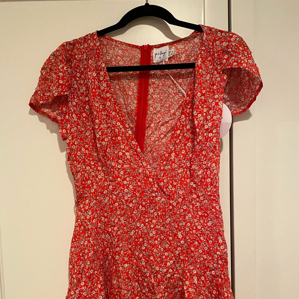 Red floral play suit/ romper